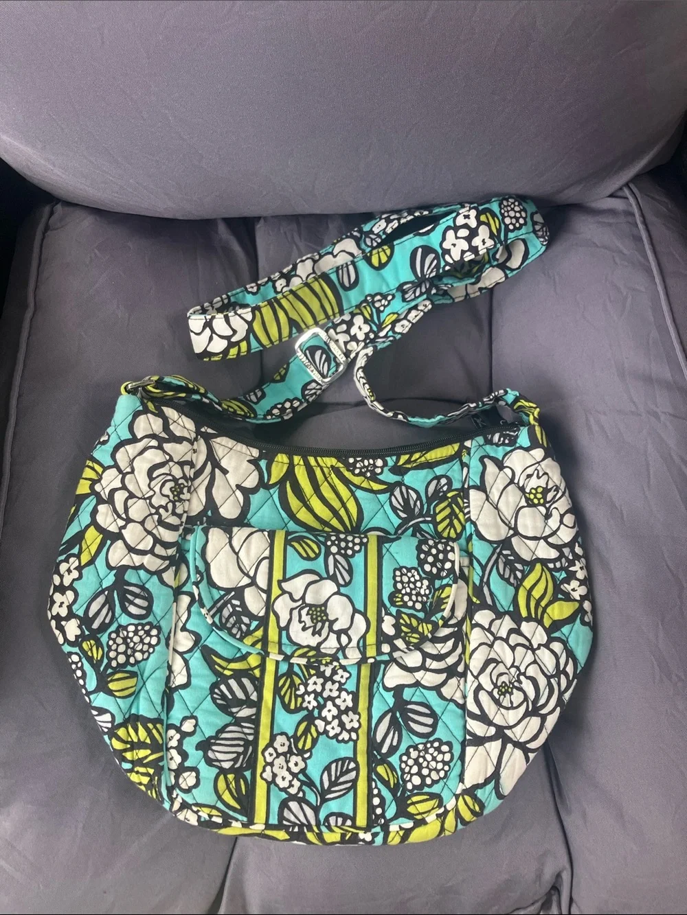 Vera Bradley Quilted Floral Crossbody Bag in Turquoise and White